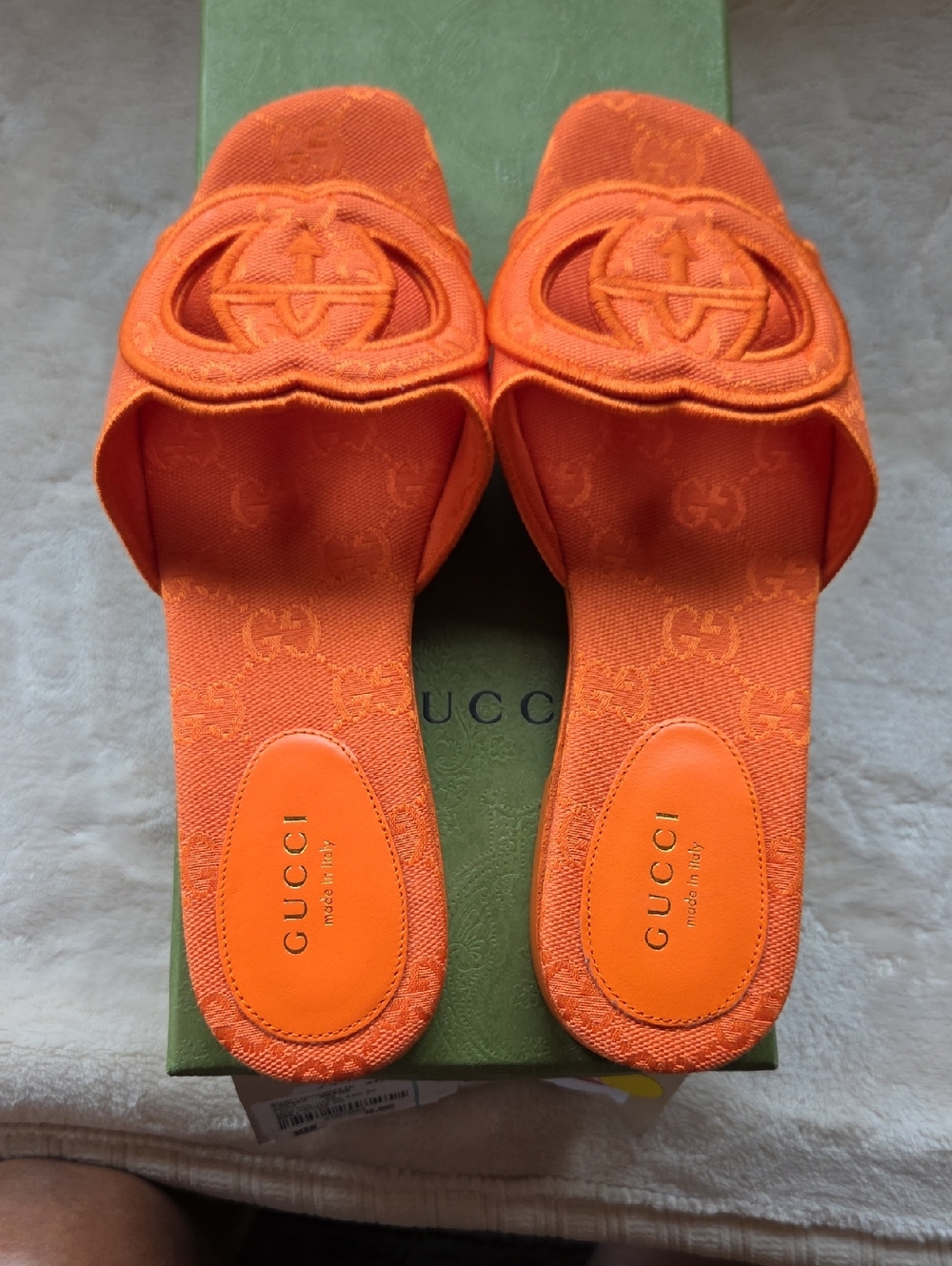Gucci Orange Embroidered GG Slide Sandals